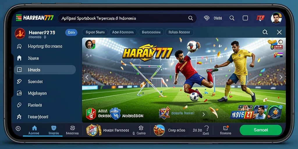 Screenshot utama menunjukkan antarmuka taruhan olahraga HARAPAN777.