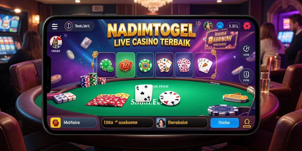 Screenshot gameplay NADIMTOGEL menampilkan dealer langsung dan suasana kasino yang menarik.